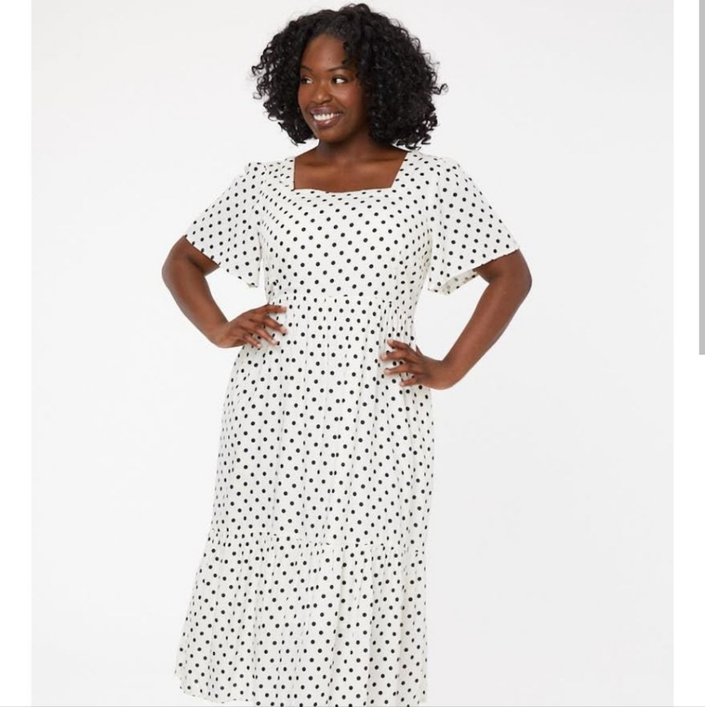 JOANIE White Polka Dot Square Neck Dress